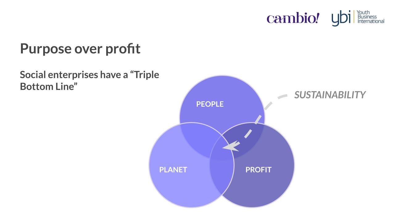 Venn diagram showing the Triple Bottom Line for social enterprises